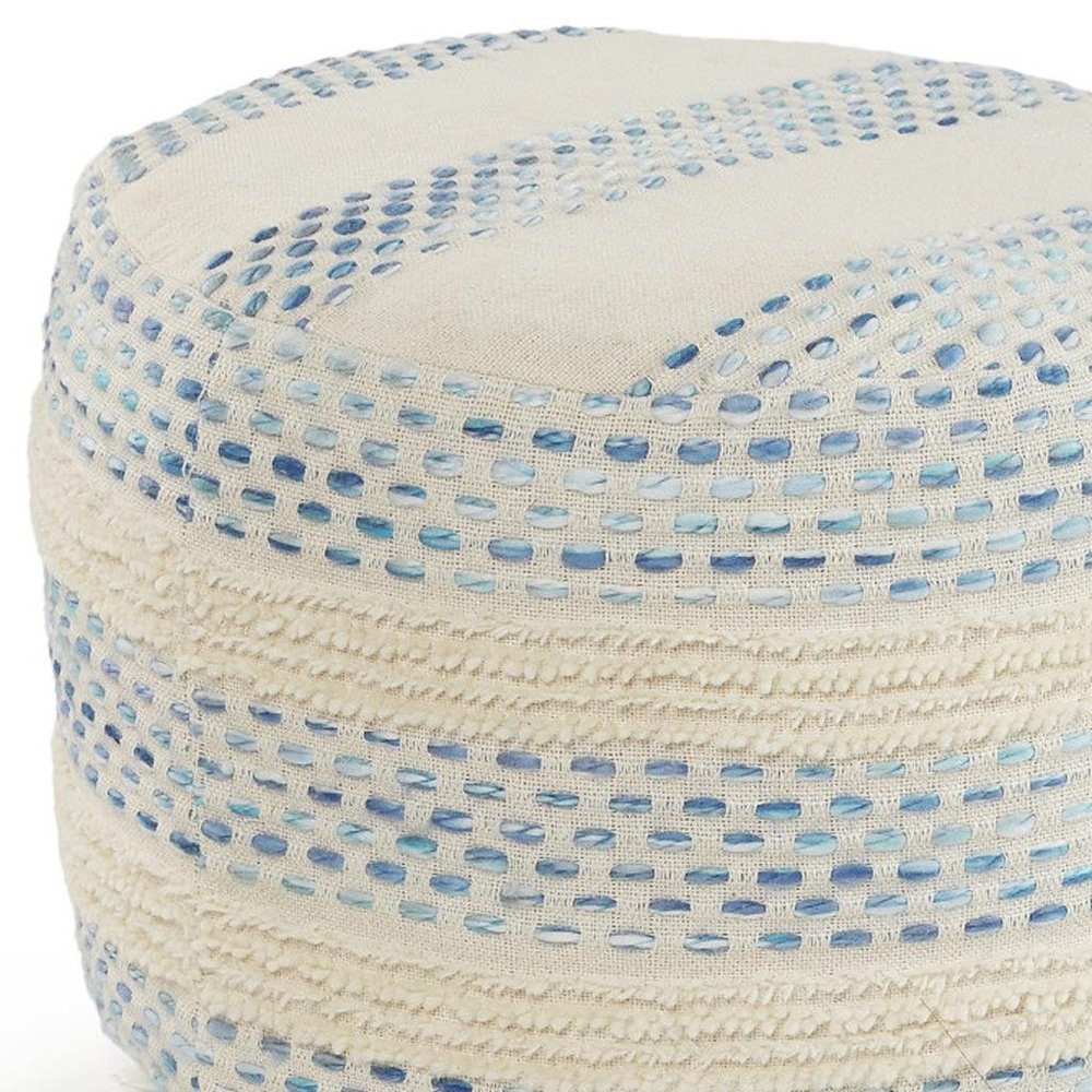 18" Blue Cotton Blend Ottoman