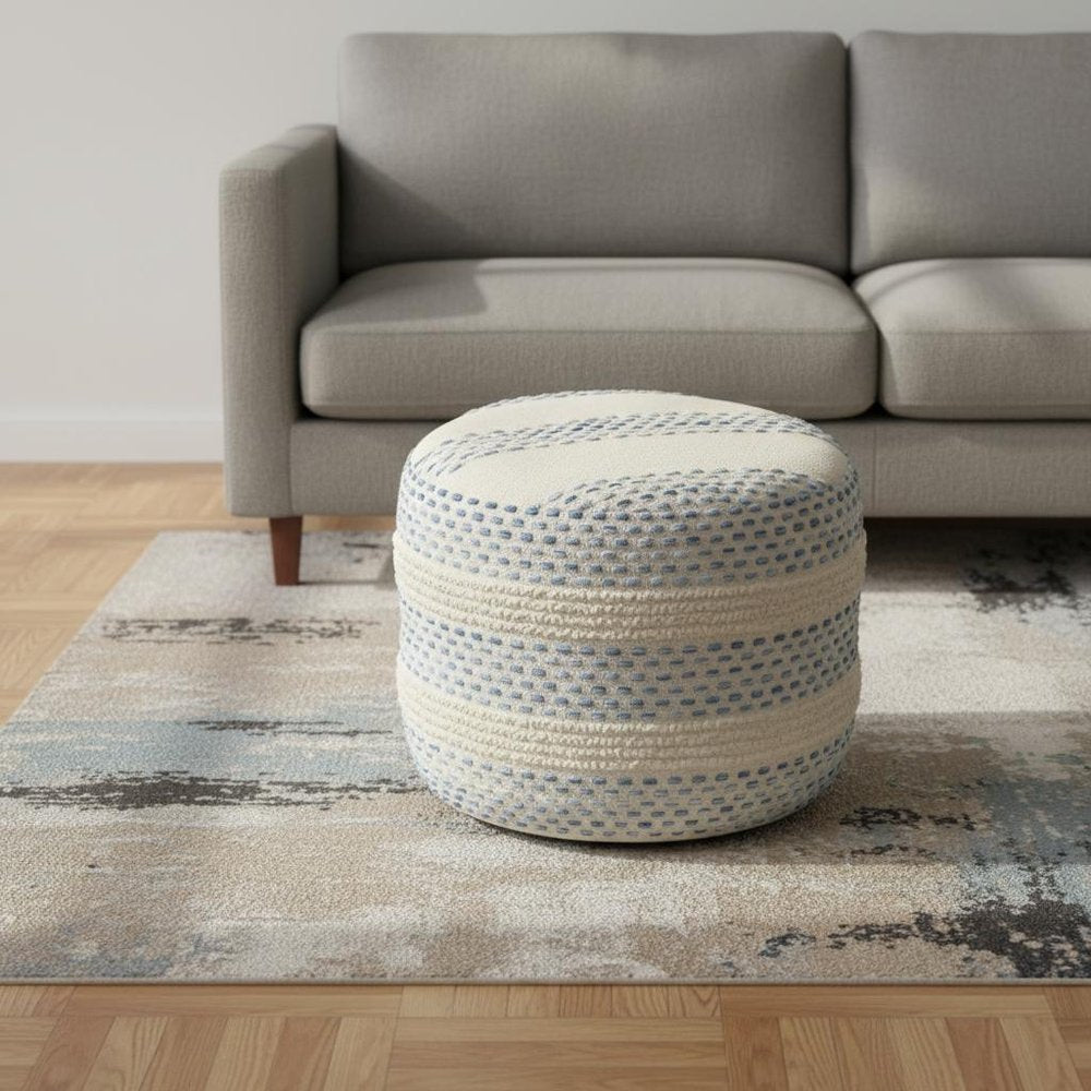 18" Blue Cotton Blend Ottoman