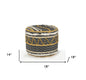18" Black Cotton Striped Cylinder Pouf Ottoman