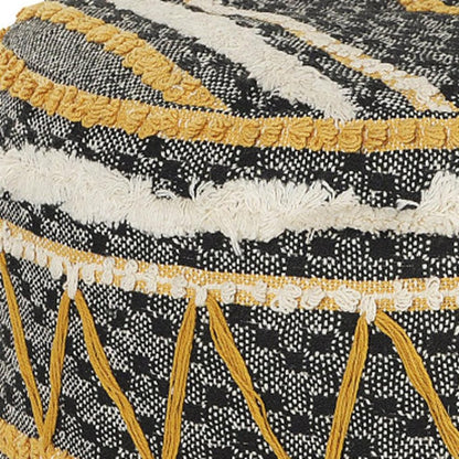18" Black Cotton Striped Cylinder Pouf Ottoman