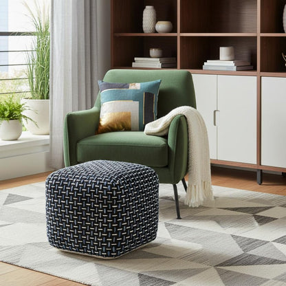 16" Black Upholstery Geometric Pouf Ottoman