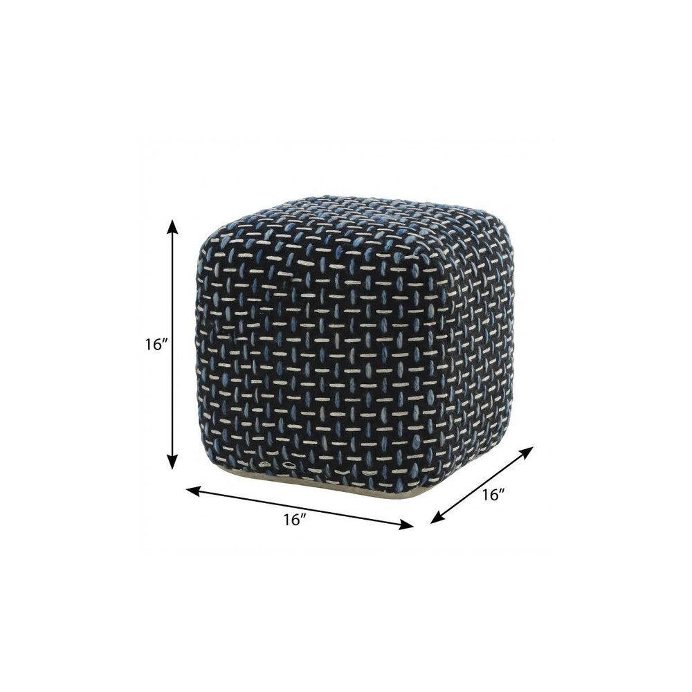 16" Black Upholstery Geometric Pouf Ottoman