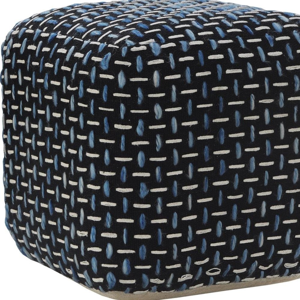 16" Black Upholstery Geometric Pouf Ottoman