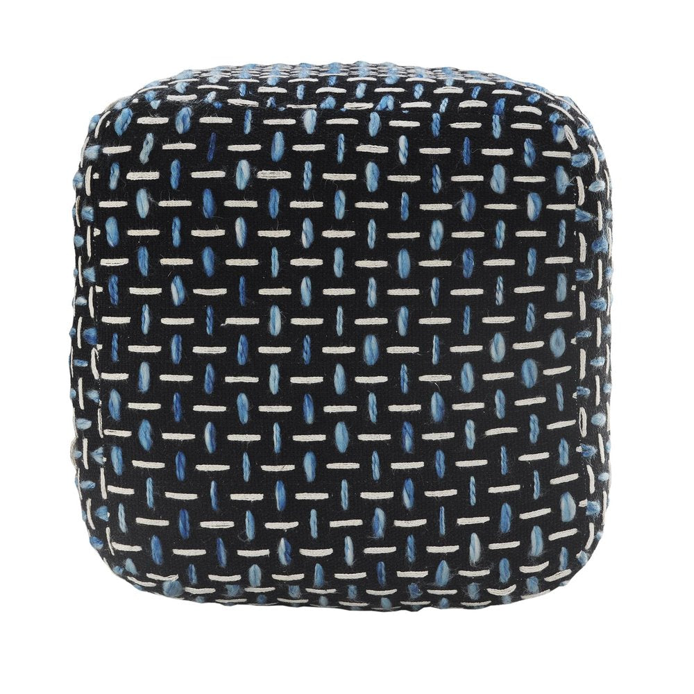 16" Black Upholstery Geometric Pouf Ottoman