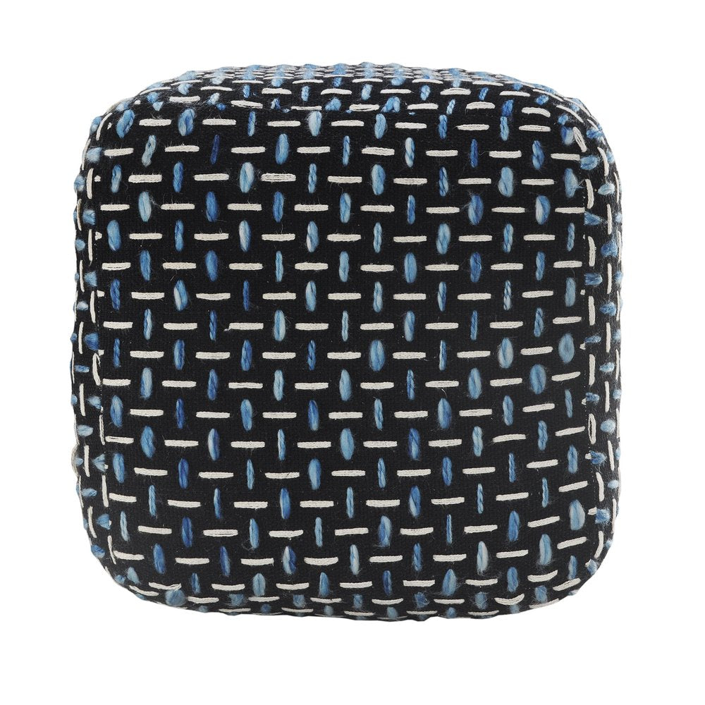 16" Black Fabric Geometric Pouf Ottoman