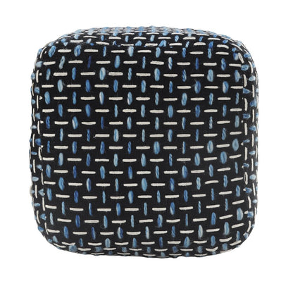 16" Black Fabric Geometric Pouf Ottoman