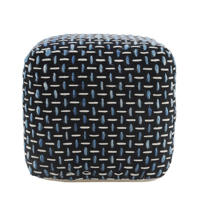 16" Black Fabric Geometric Pouf Ottoman