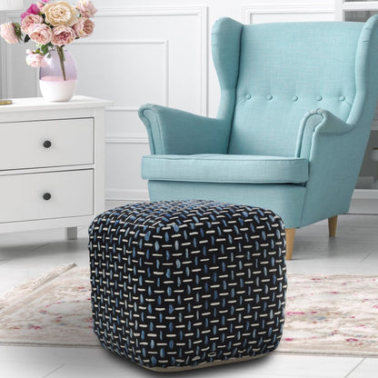 16" Black Upholstery Geometric Pouf Ottoman