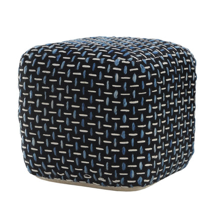 16" Black Fabric Geometric Pouf Ottoman
