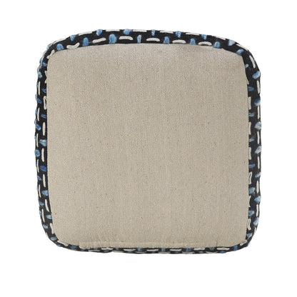 16" Black Fabric Geometric Pouf Ottoman