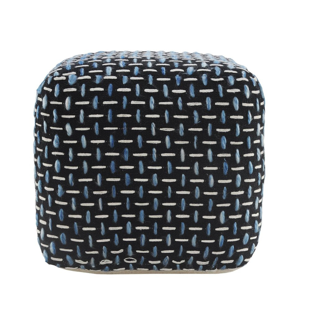16" Black Upholstery Geometric Pouf Ottoman