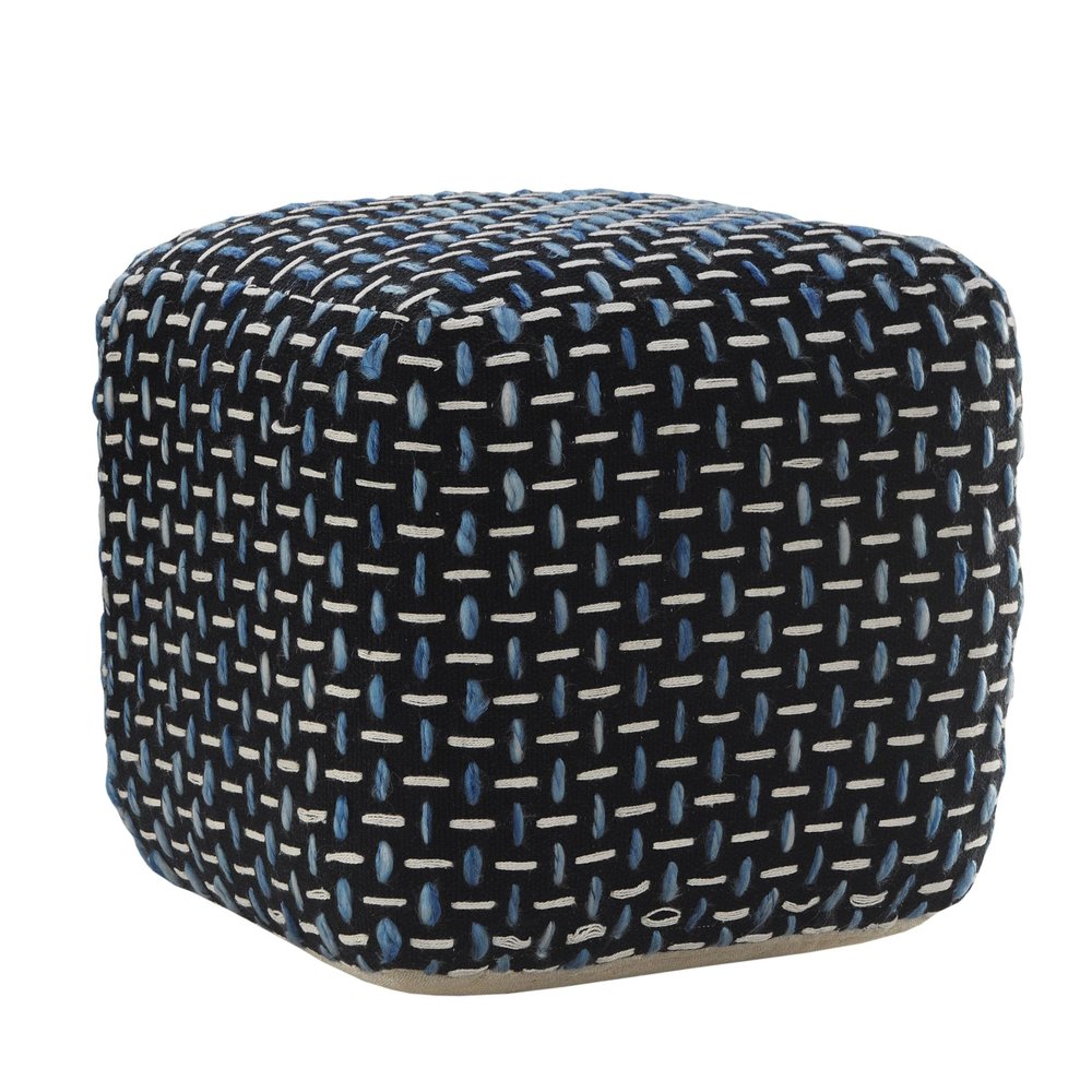 16" Black Upholstery Geometric Pouf Ottoman