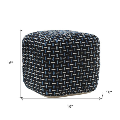 16" Black Fabric Geometric Pouf Ottoman