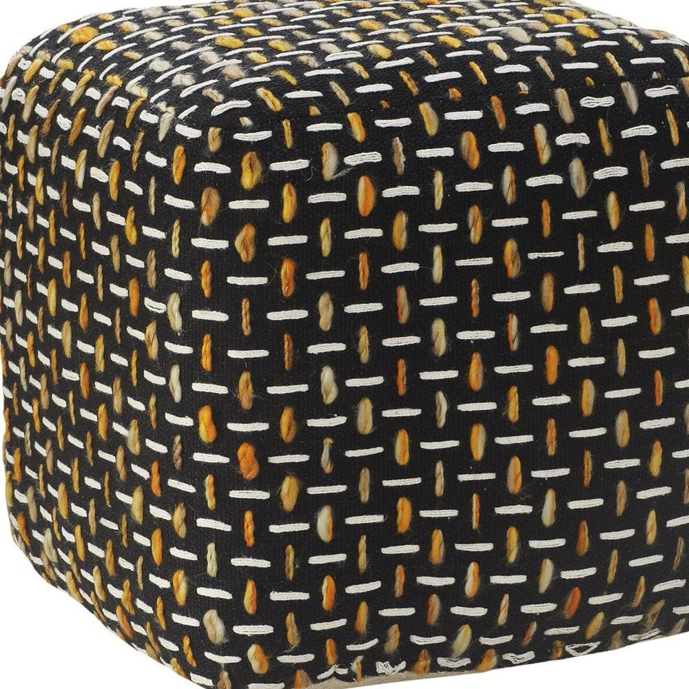 16" Black Upholstery Geometric Pouf Ottoman