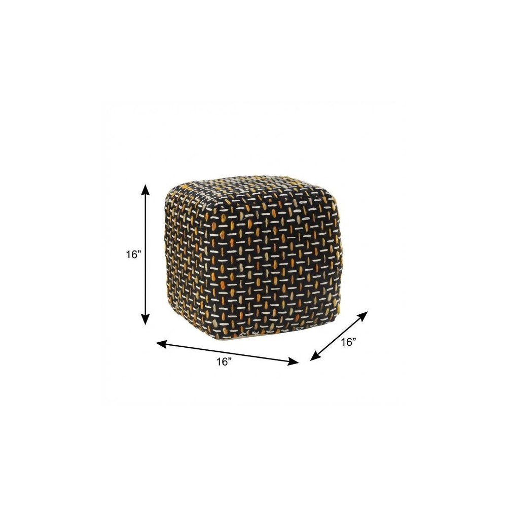 16" Black Upholstery Geometric Pouf Ottoman