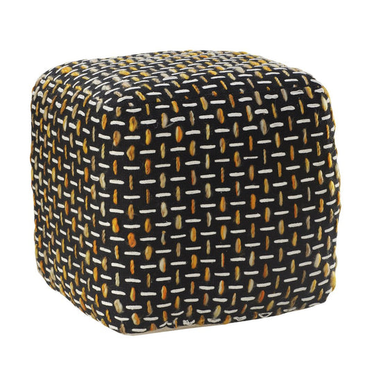 16" Black Fabric Geometric Pouf Ottoman