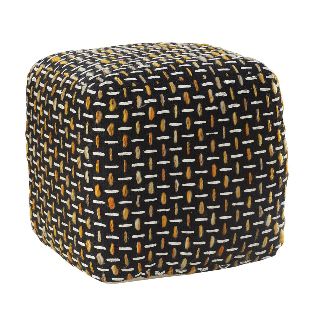 16" Black Fabric Geometric Pouf Ottoman