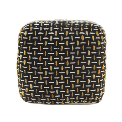 16" Black Fabric Geometric Pouf Ottoman