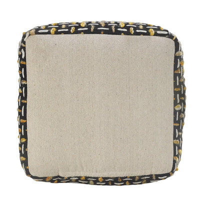 16" Black Fabric Geometric Pouf Ottoman