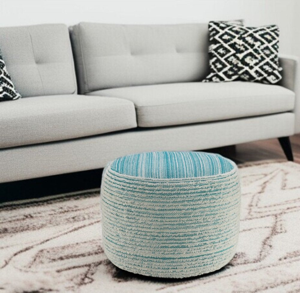 18" Pink Fabric Cylinder Striped Pouf Ottoman