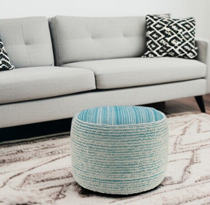 18" Pink Fabric Cylinder Striped Pouf Ottoman