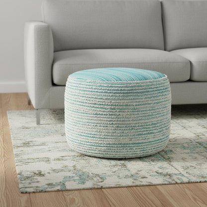 18" Pink Fabric Cylinder Striped Pouf Ottoman
