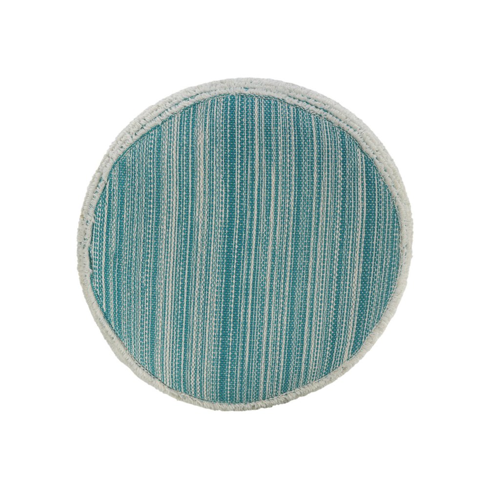 18" Blue Fabric Cylinder Striped Pouf Ottoman