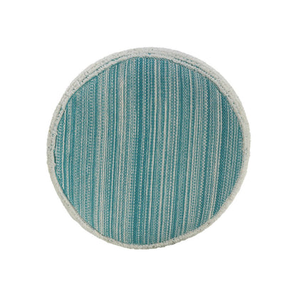 18" Blue Fabric Cylinder Striped Pouf Ottoman