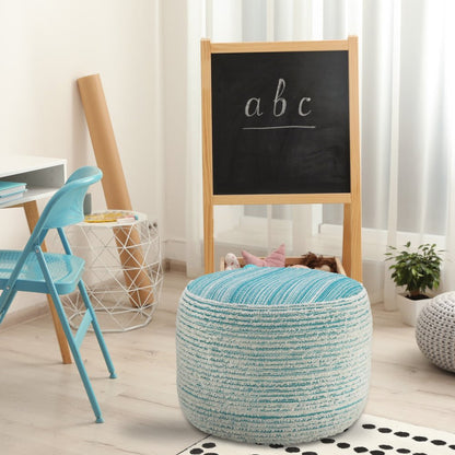 18" Pink Fabric Cylinder Striped Pouf Ottoman