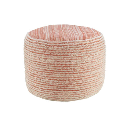 18" Blue Fabric Cylinder Striped Pouf Ottoman