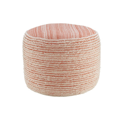 18" Pink Fabric Cylinder Striped Pouf Ottoman