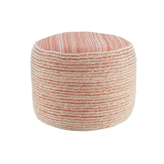 18" Pink Fabric Cylinder Striped Pouf Ottoman