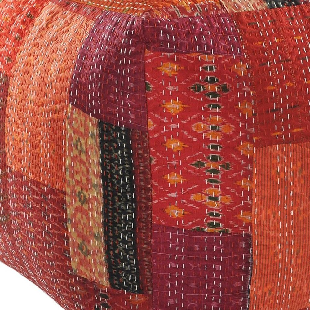 48" Cream Cotton Patchwork Pouf Ottoman