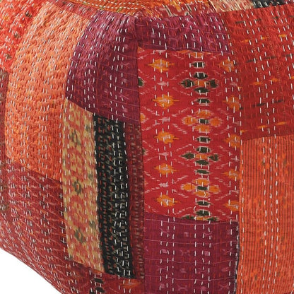 48" Cream Cotton Patchwork Pouf Ottoman