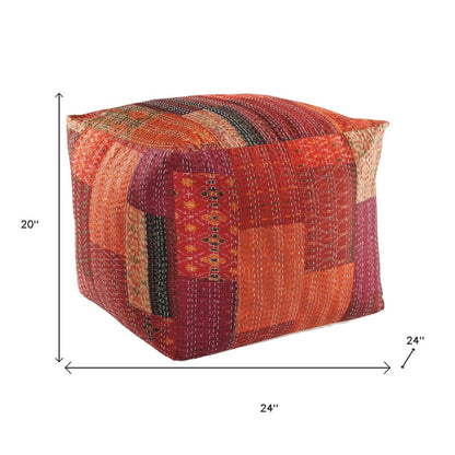 48" Cream Cotton Patchwork Pouf Ottoman