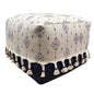 18" Natural And Navy Blue Cotton Medallion Pouf Ottoman
