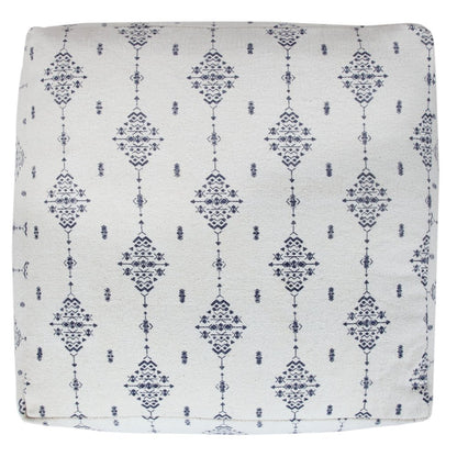 18" Natural And Navy Blue Cotton Medallion Pouf Ottoman