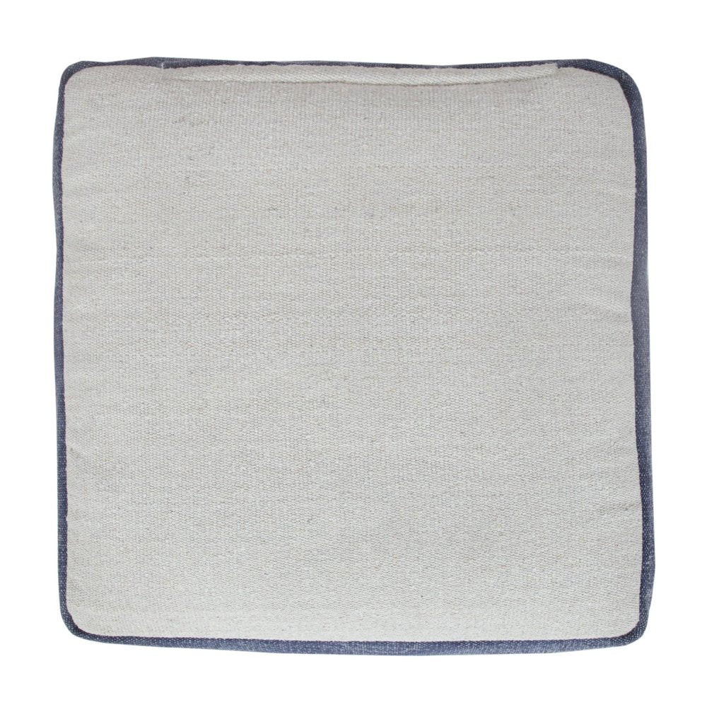 18" Natural And Navy Blue Cotton Medallion Pouf Ottoman