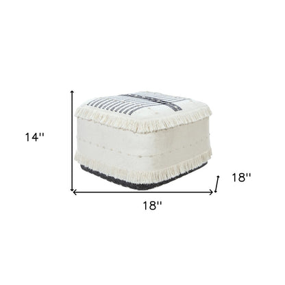 18" White Cotton Striped Pouf Ottoman