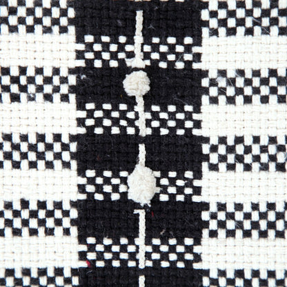 18" White Cotton Striped Pouf Ottoman