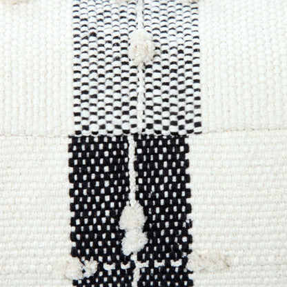 18" Black Cotton Striped Pouf Ottoman