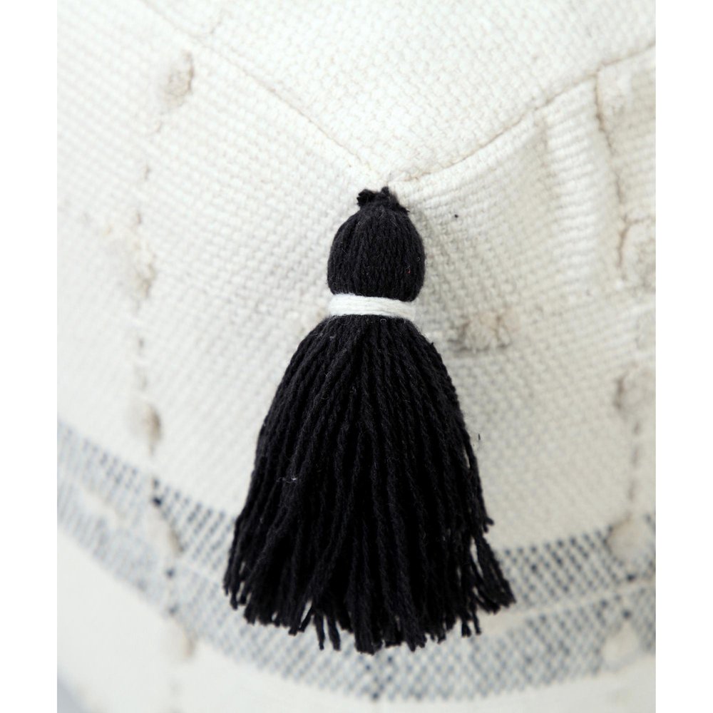 18" Black Cotton Striped Pouf Ottoman