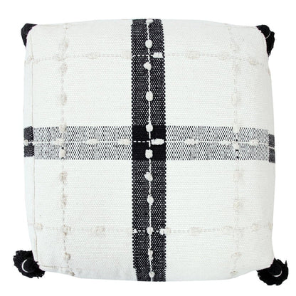 18" Black Cotton Striped Pouf Ottoman