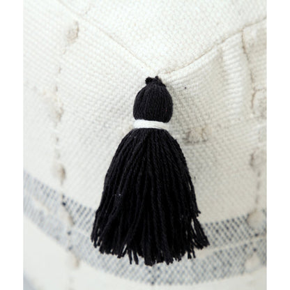 18" Black Cotton Striped Pouf Ottoman