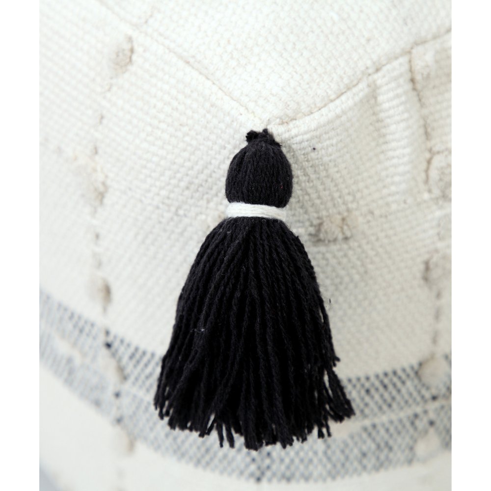 18" Black Cotton Striped Pouf Ottoman