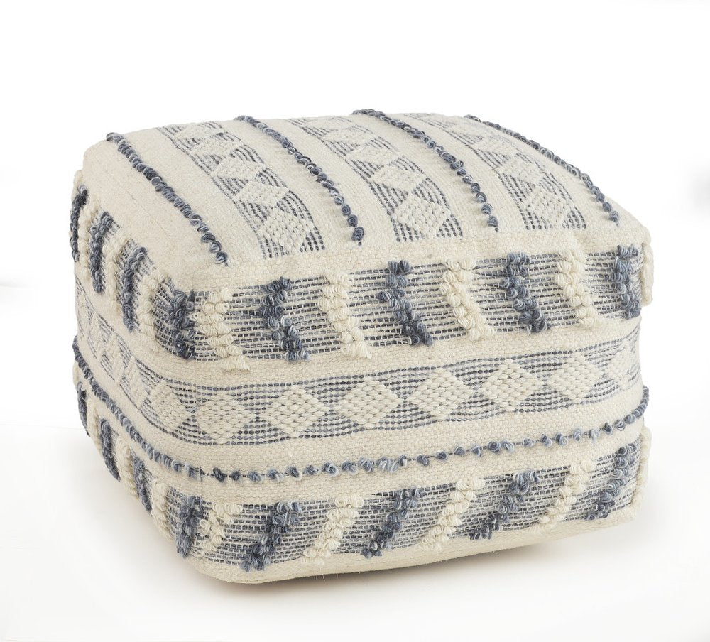 18" Blue Striped Pouf Ottoman