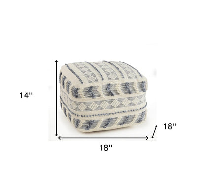 18" Blue Striped Pouf Ottoman