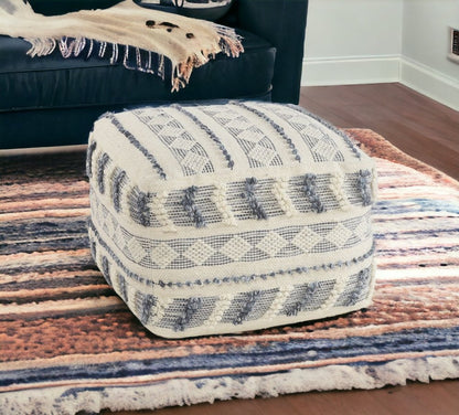 18" Blue Striped Pouf Ottoman
