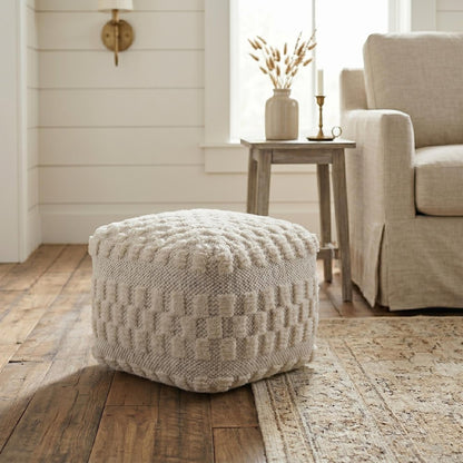 18" Beige Geometric Pouf Ottoman
