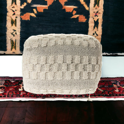 18" Beige Wool Ottoman